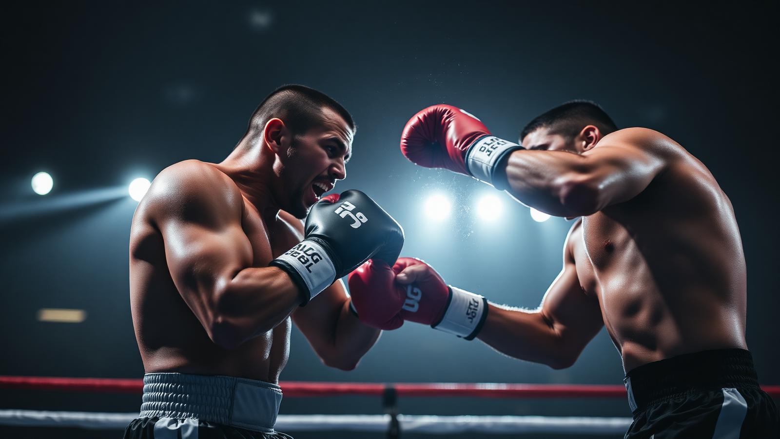 Two boxers clashing in the ring